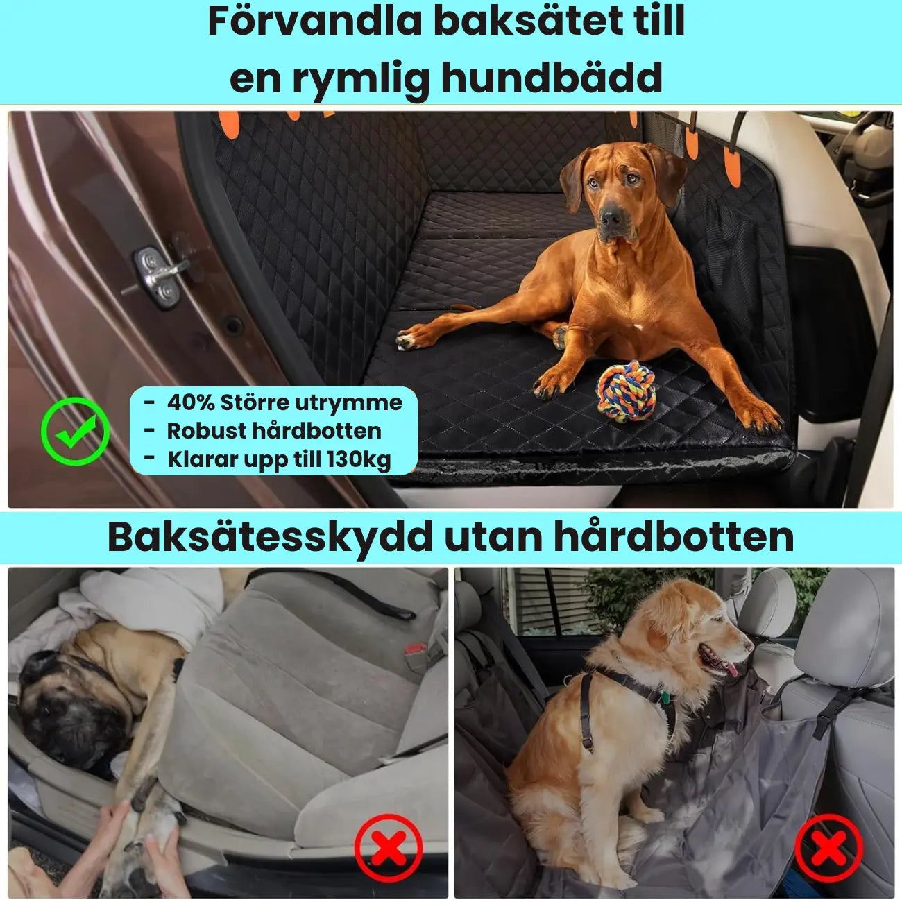 Baksäteskojan 2.0 - Hårdbotten Baksätesförlängare + (Gratis hundbälte)